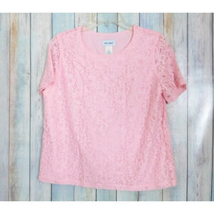 Vicki Wayne Short Sleeve Shirt Medium Pink Lace